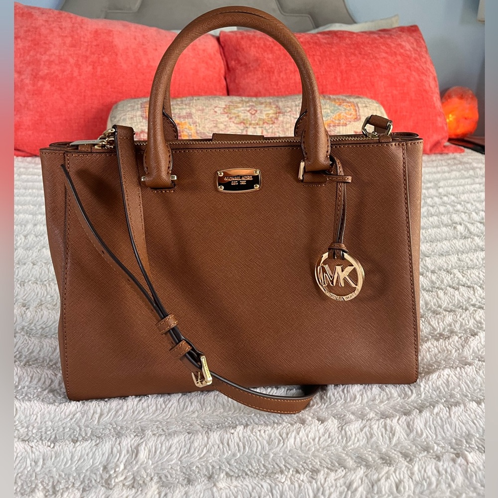 Michael Kors Sutton Satchel Saffiano Leather Brown NWOT